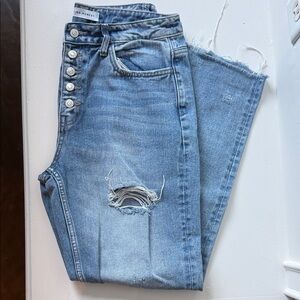 Flying Monkey Light Blue Distressed Straight Leg Jeans